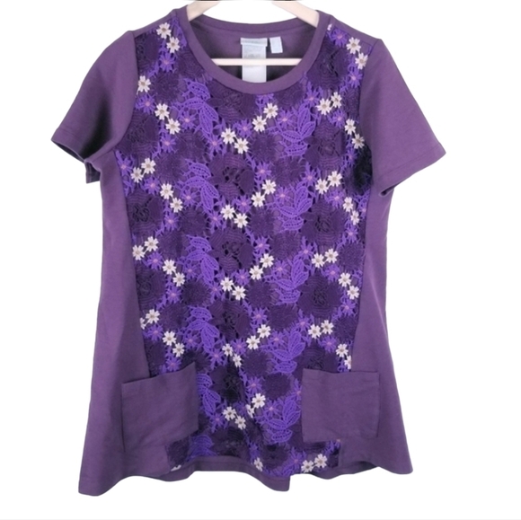 LOGO lounge Small purple crochet lace tunic blouse pockets‎ Artist Smock - Picture 1 of 12